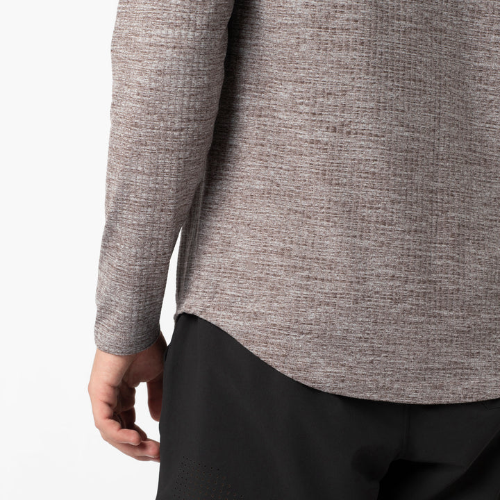 Tread Long Sleeve Tee Cocoa close up on model