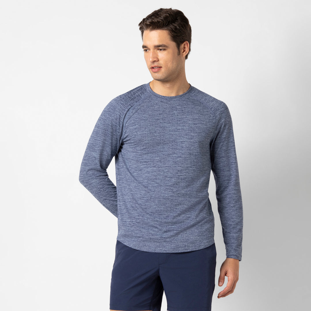 Tread Long Sleeve Tee Denim front on model