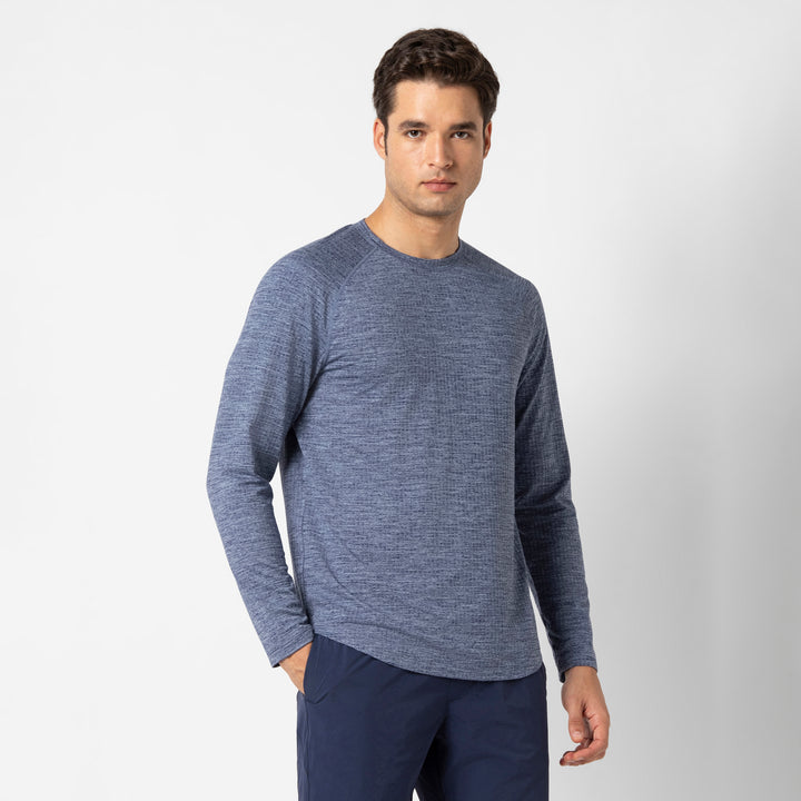 Tread Long Sleeve Tee Denim front on model