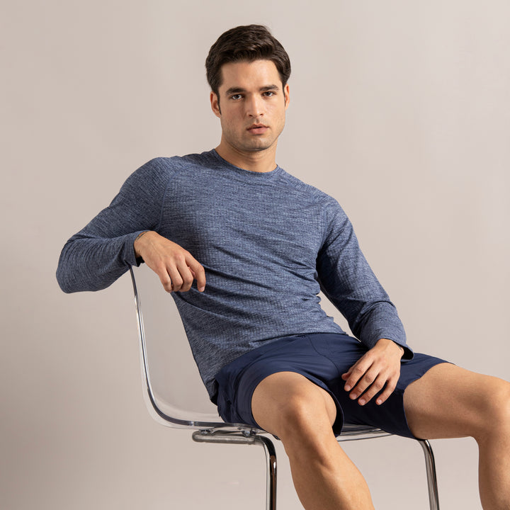 Tread Long Sleeve Tee Denim full body on model