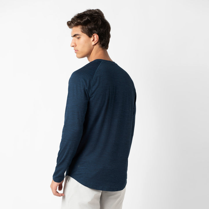 Tread Long Sleeve Tee Navy back on model