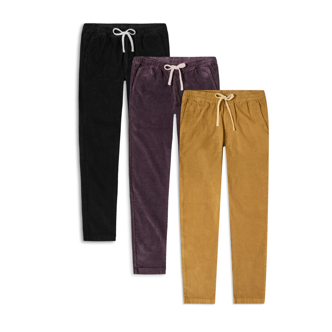 Corduroy Easy Pant 3 Pack: Pack Colors: British Khaki, Dark Purple, Black