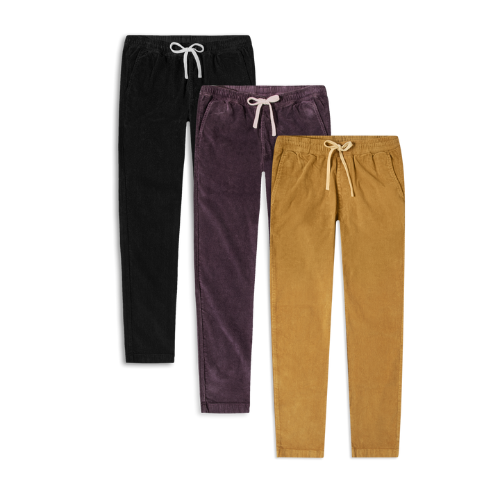 Corduroy Easy Pant 3 Pack: Pack Colors: British Khaki, Dark Purple, Black