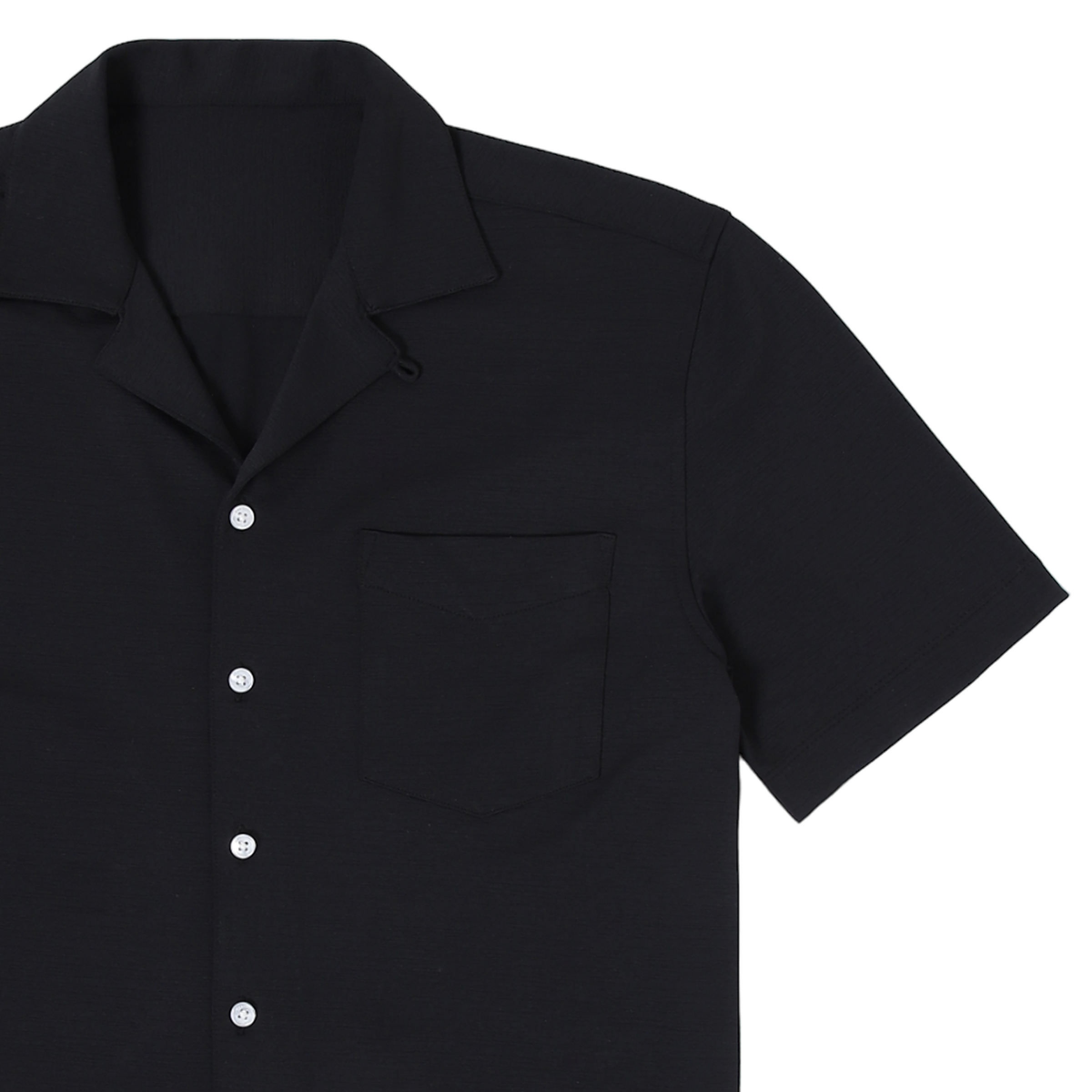 Villa Camp Collar Shirt Black close up with left patch pocket