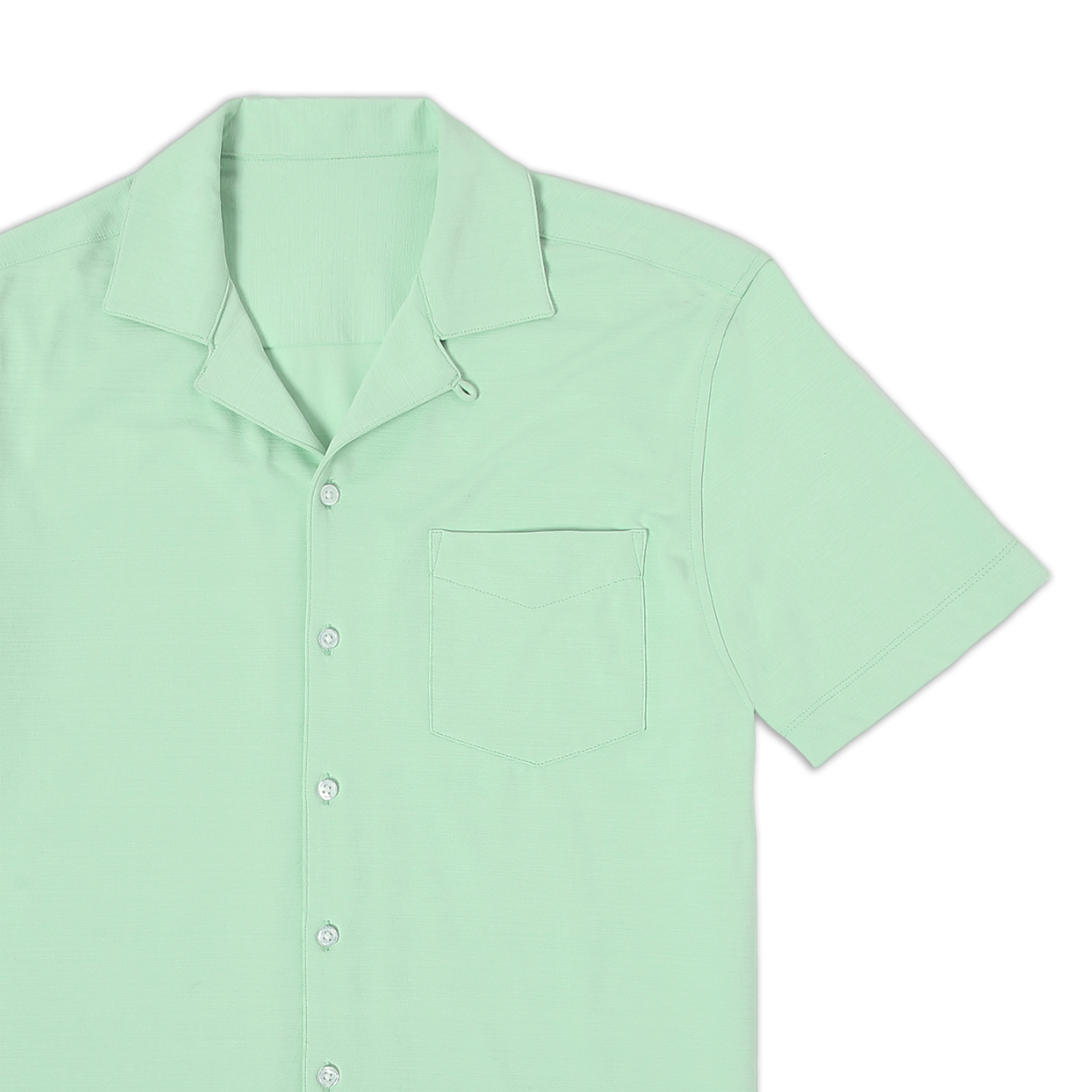Villa Camp Collar Shirt Sea Green close up with left patch pocket