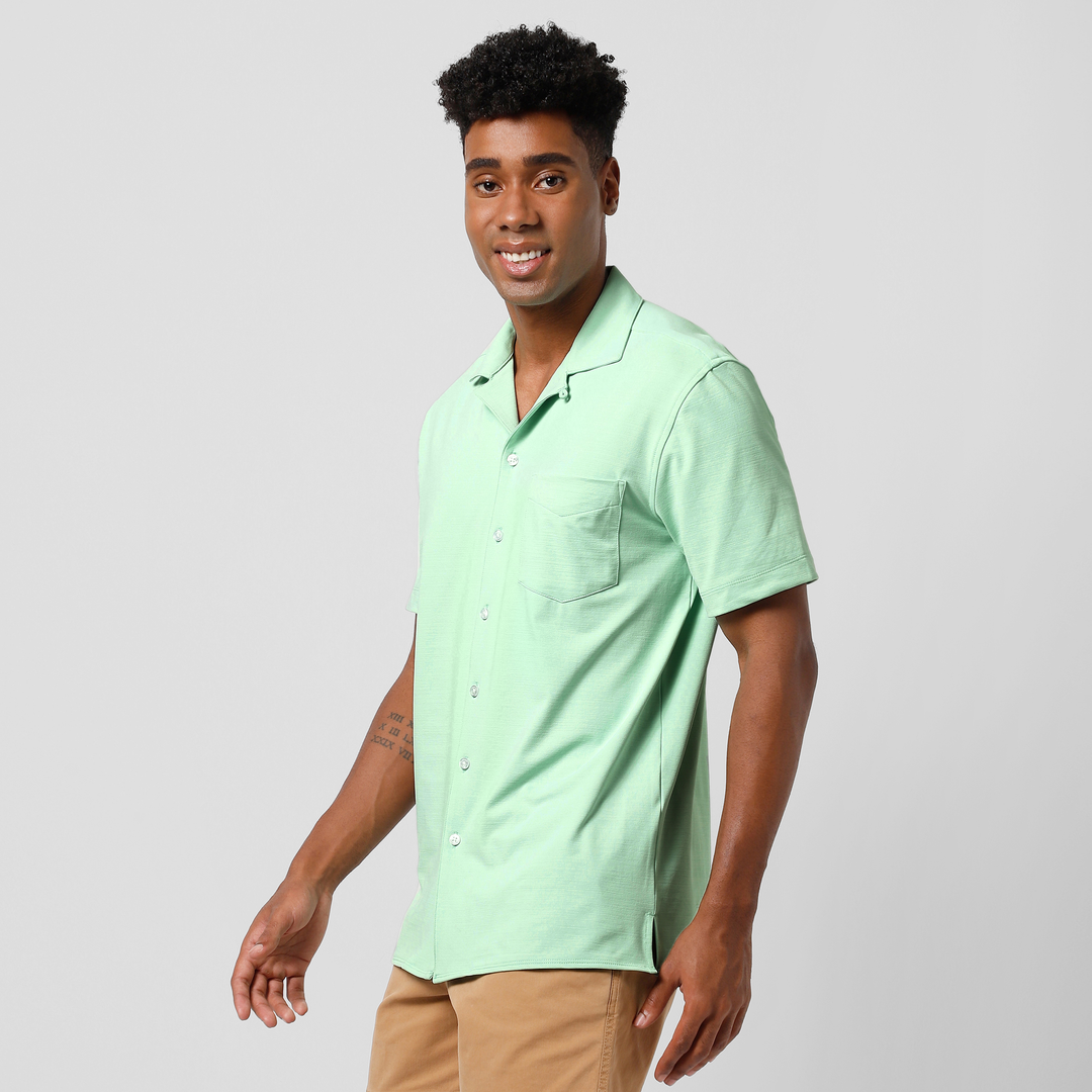Villa Camp Collar Shirt Sea Green left side on model