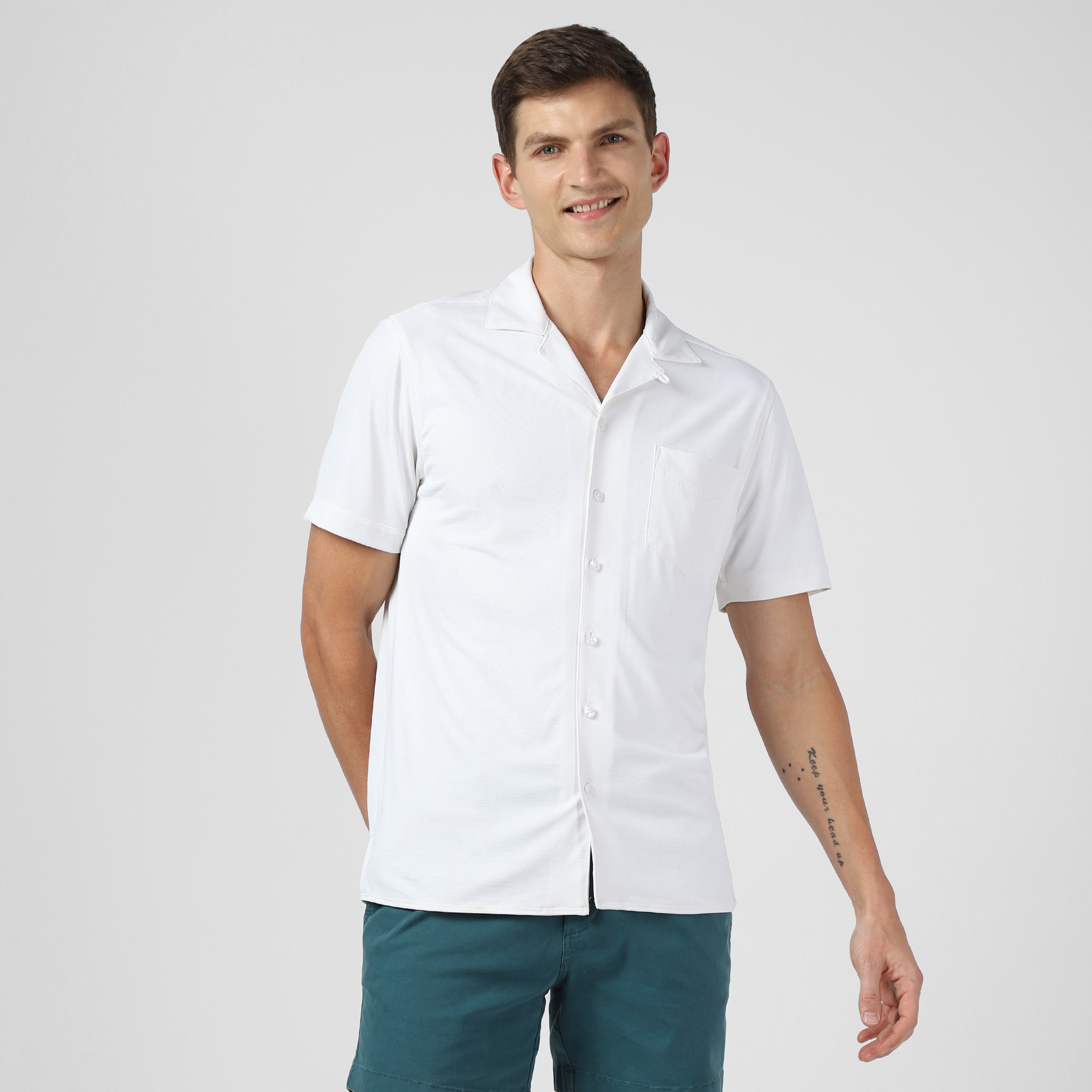 Villa Camp Collar Shirt White front on model