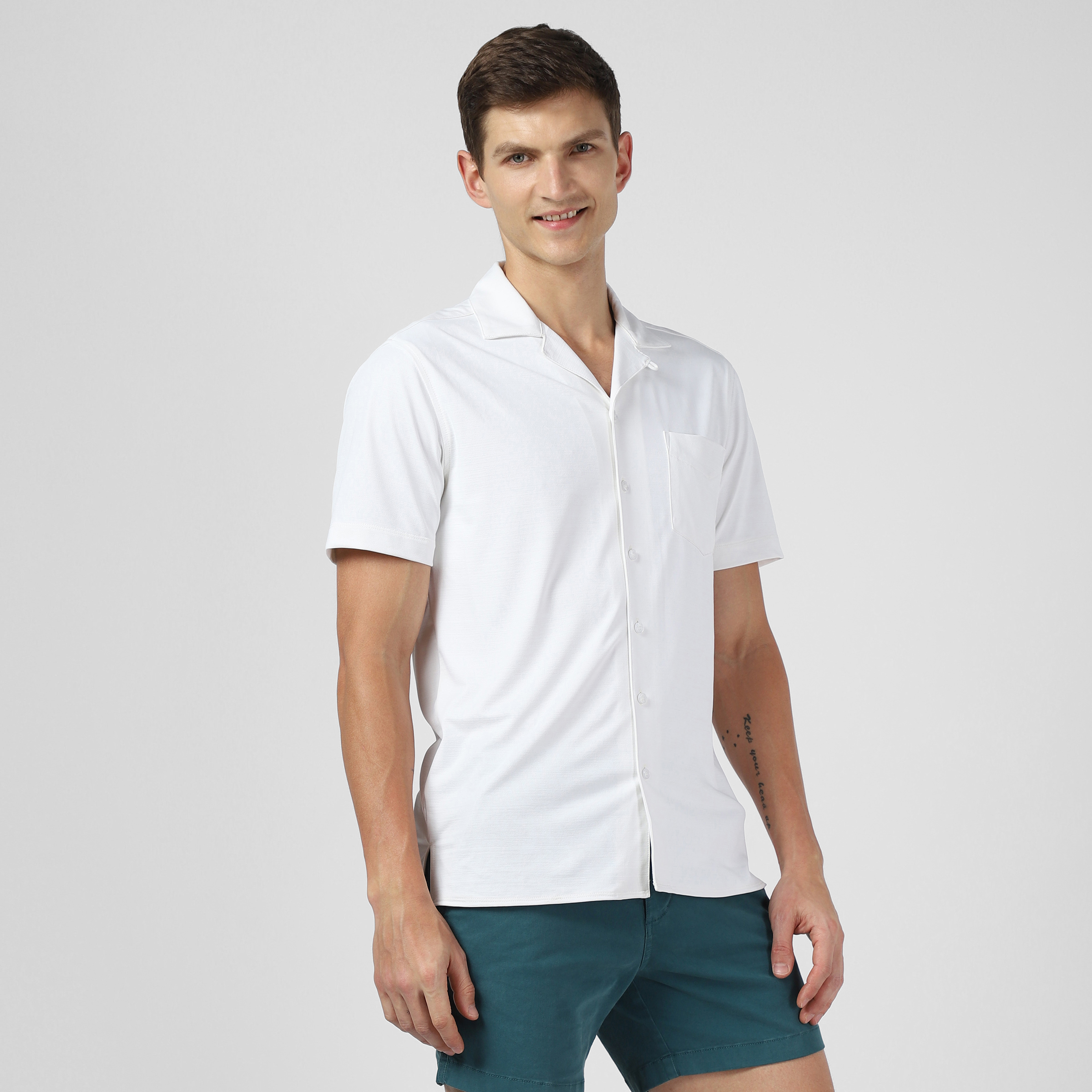 Villa Camp Collar Shirt White right side on model
