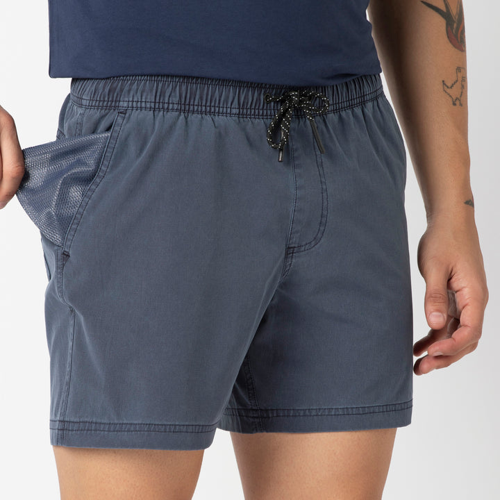 Volley Short 5 Navy close up on model