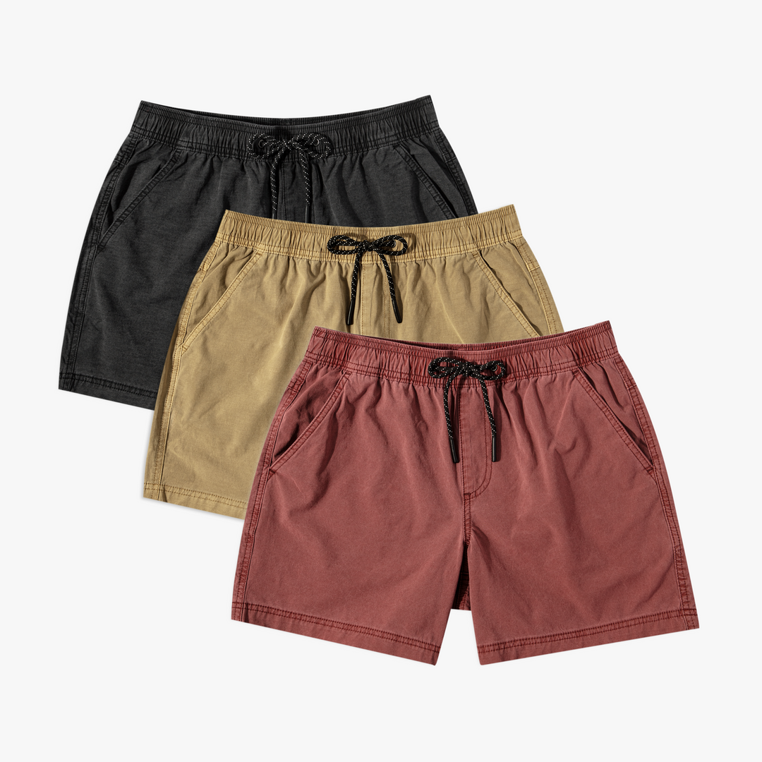 Volley Short 3 Pack 5" Desert - Burgundy, Khaki, and Black