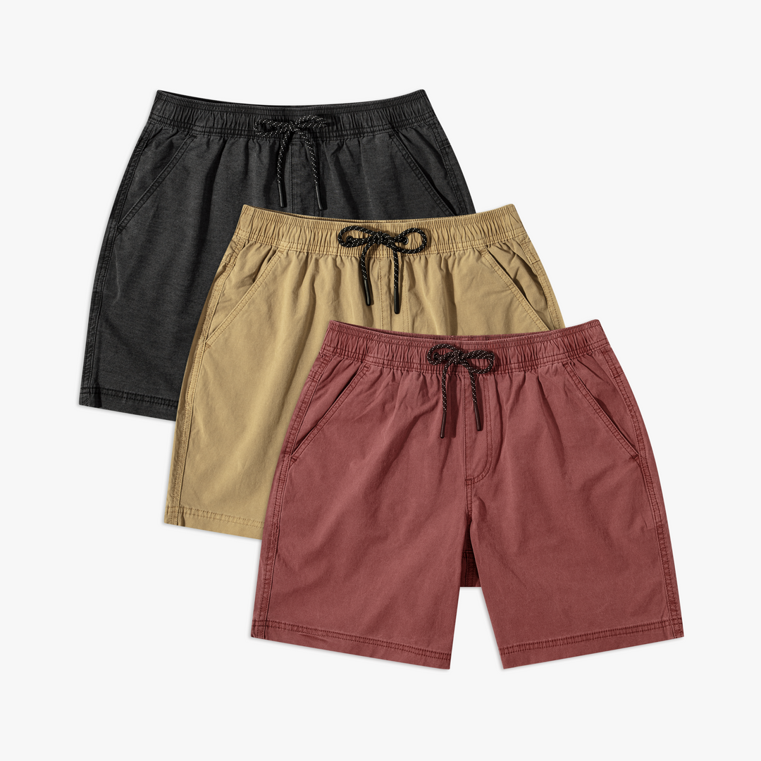 Volley Short 3 Pack 7" Desert - Burgundy, Khaki, and Black