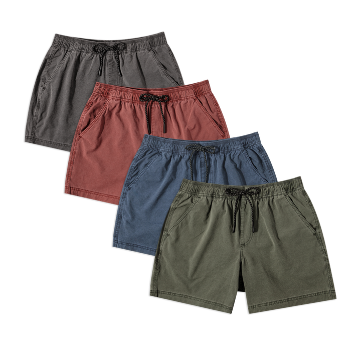 Volley Short 5 inch 4 pack in Charcoal, Burgundy, Navy, and Green