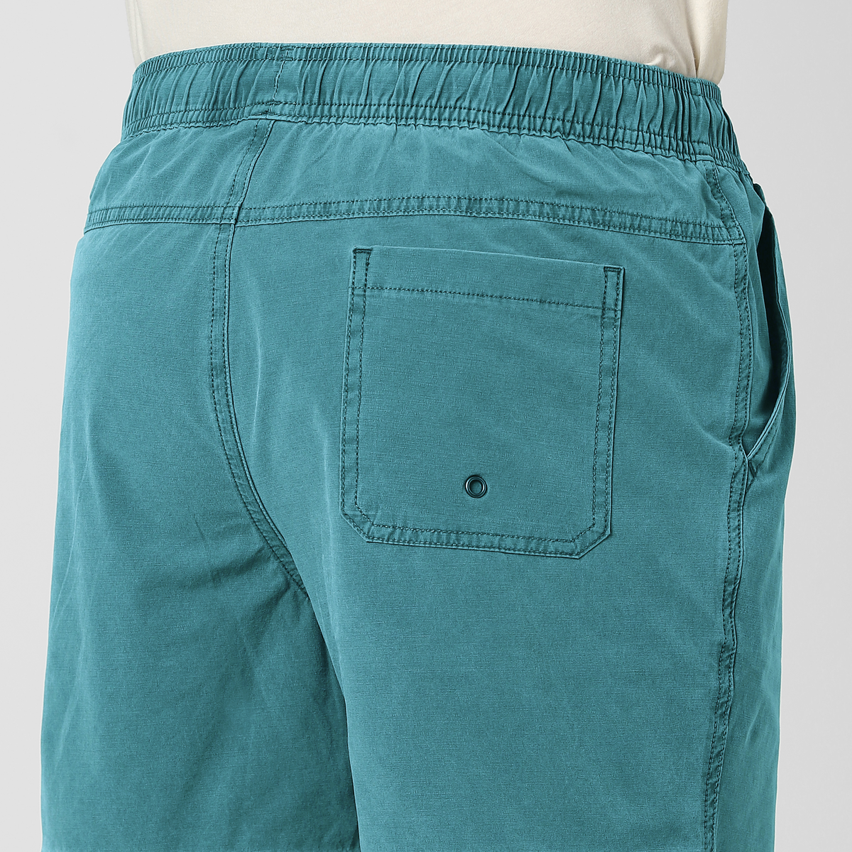 Volley Short 5 Bright Ocean close up back on model