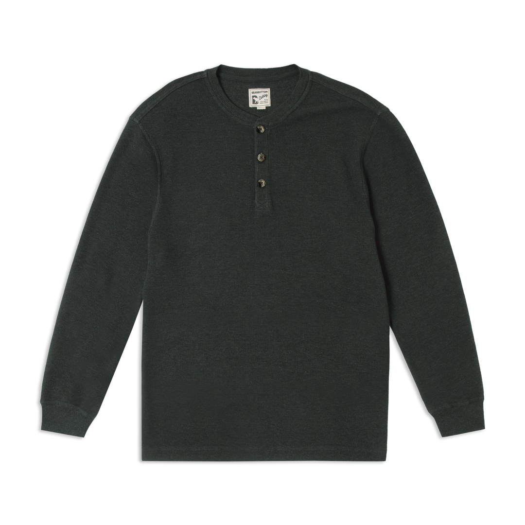 Waffle Knit Henley Charcoal Black front