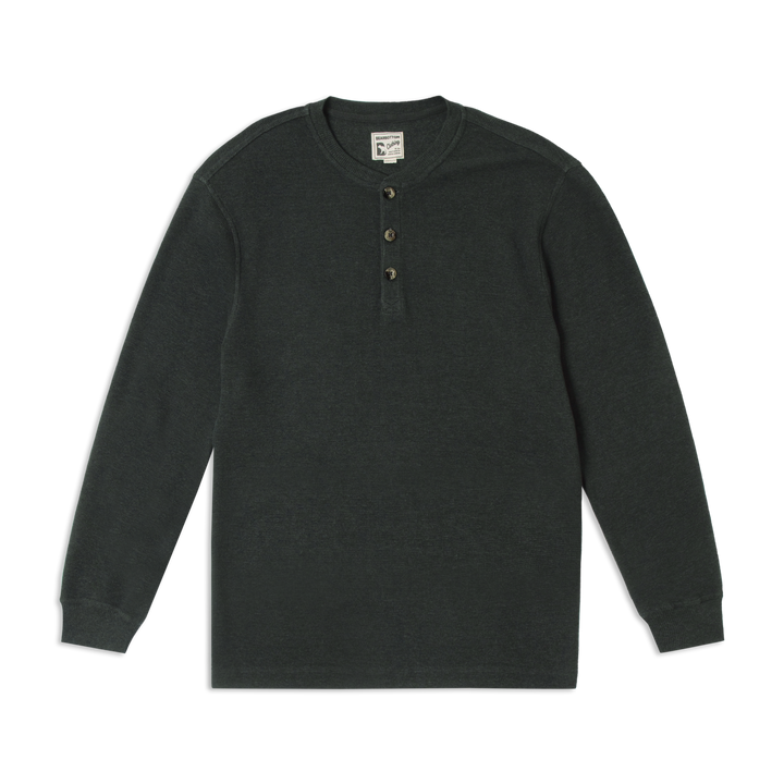 Waffle Knit Henley Charcoal Black front