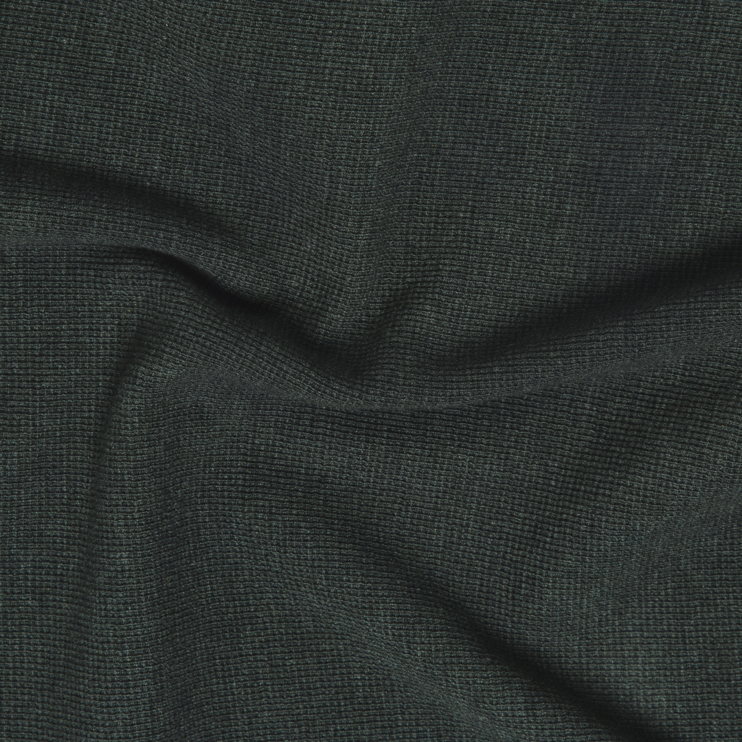 Waffle Knit Henley Charcoal Black close up fabric