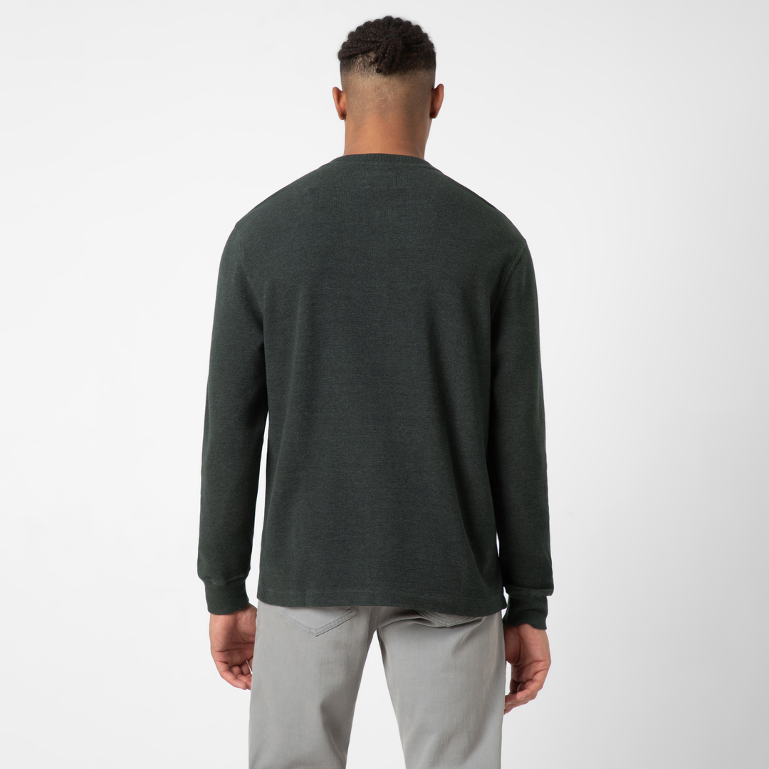 Waffle Knit Henley Charcoal Black back on model