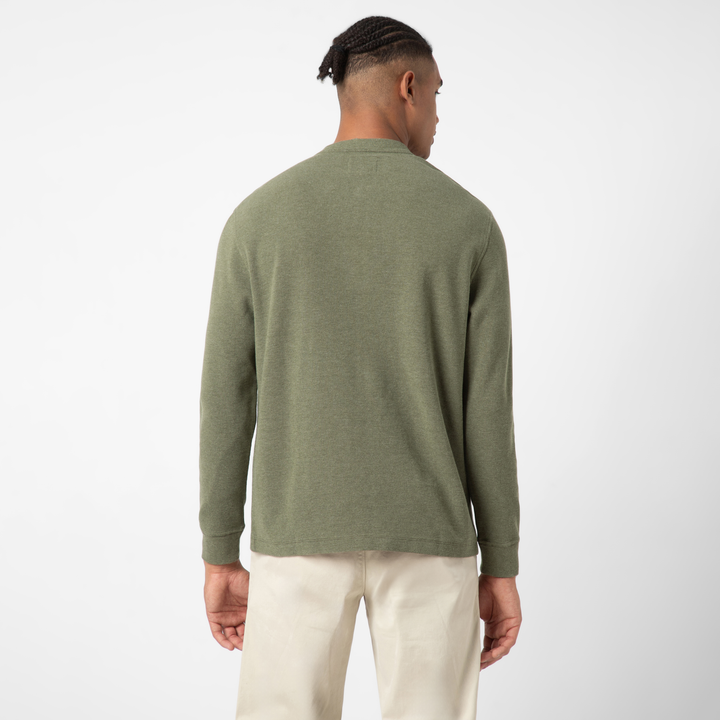 Waffle Knit Henley Fern back on model