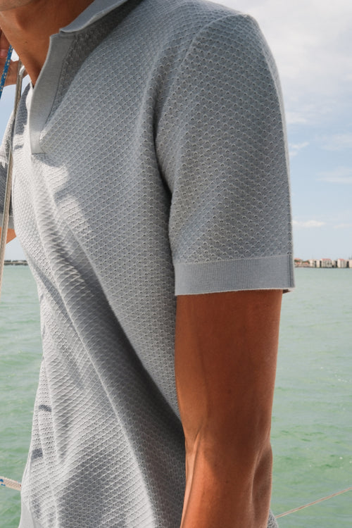 Macro view of the Diamond Knit Sweater Polo in Shark