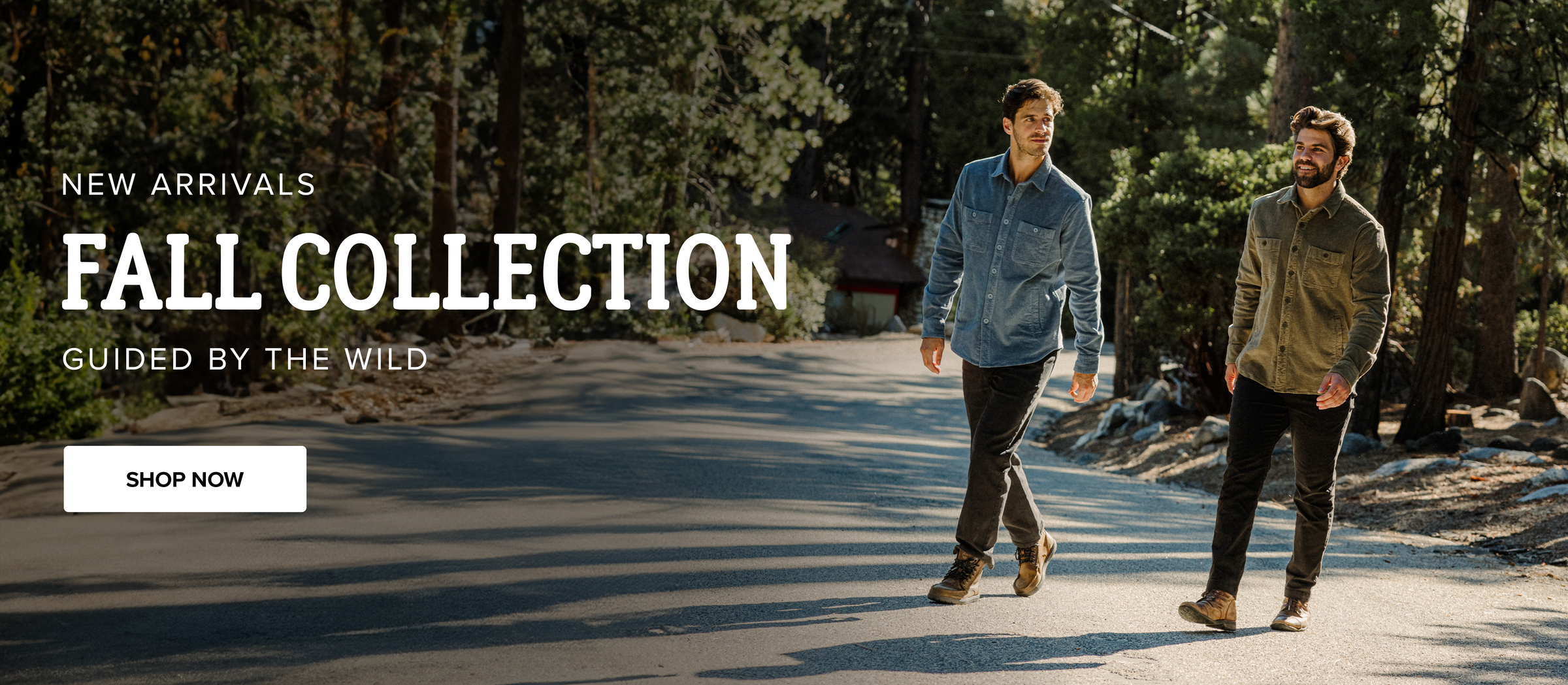 Man wearing Corduroy Workshirt flint walking with man wearing Corduroy Workshirt Fern