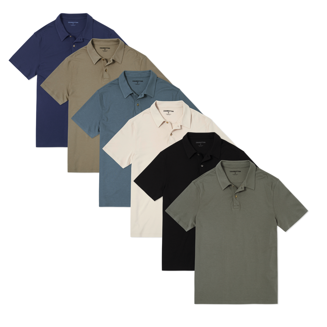 Midweight Supima Polo Bundle in Navy, Fossil, Denim, Bone, Black and Graphite