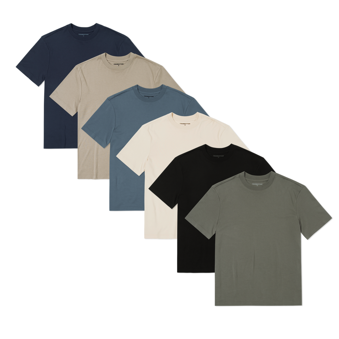 Midweight Supima Tee Bundle in Navy, Fossil, Denim, Bone, Black and Graphite