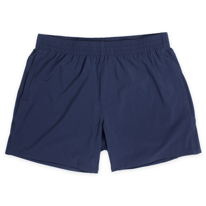 Atlas Short 5.5" Navy Front with elastic waistband and two inseam pockets