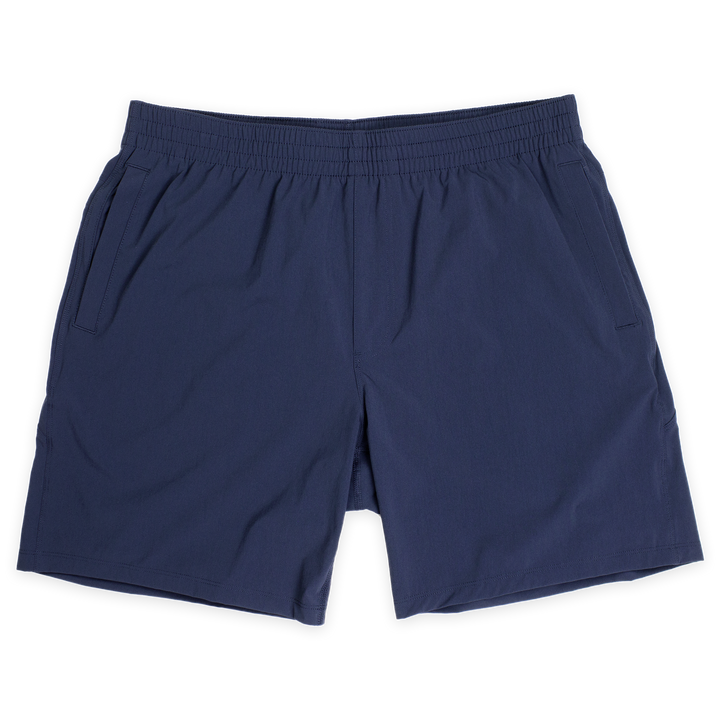 Atlas Short 7" Navy Front with elastic waistband and two inseam pockets