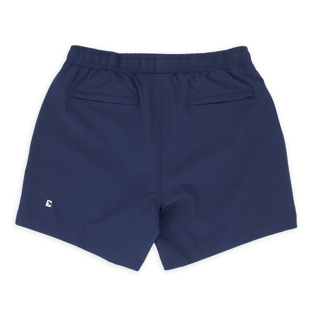 Base Short 5.5" Navy with 2 zipper back pockets and reflective logo