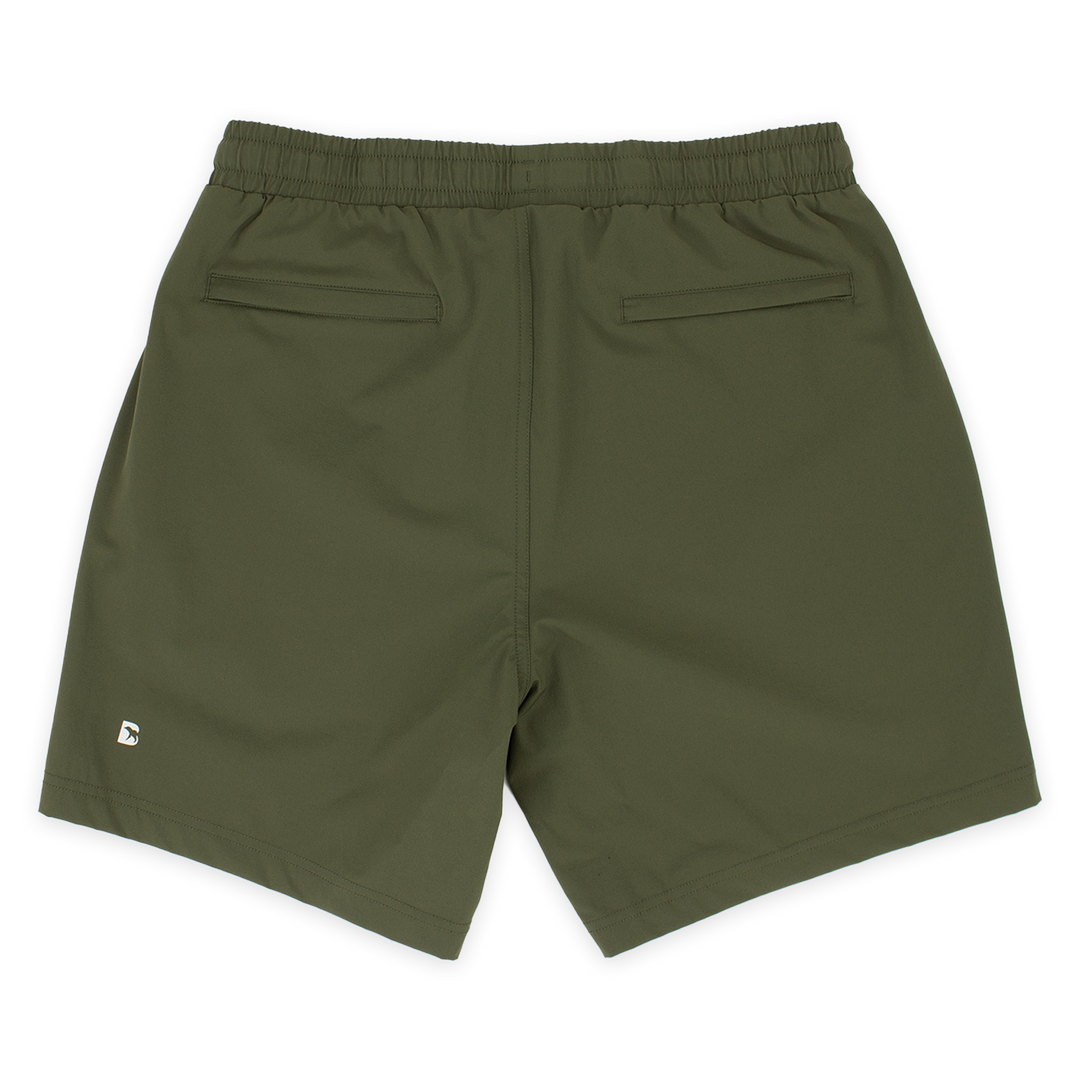 Base Short 7" Military Green with 2 zipper back pockets and reflective logo