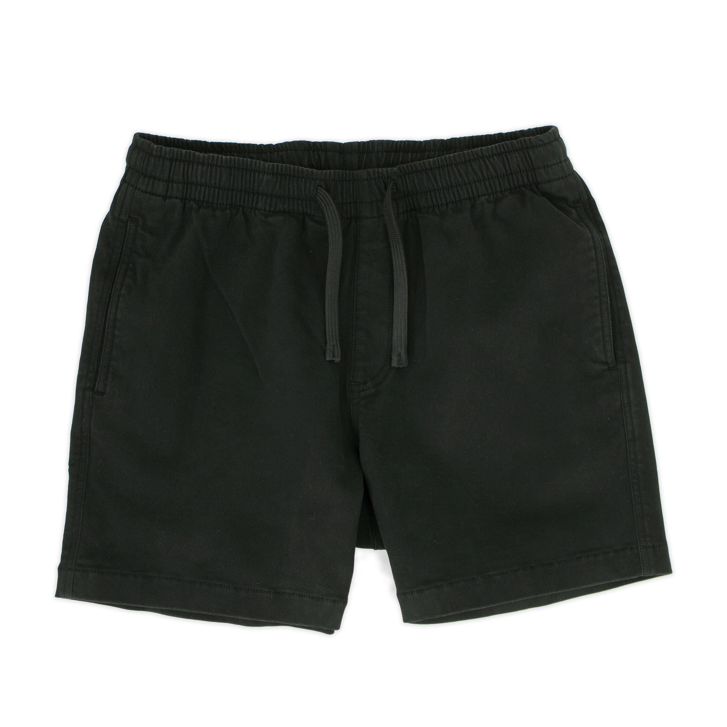 Alto Short 5.5" inseam in Black front with elastic waistband, fabric drawstring, faux fly, and two front side seam pockets