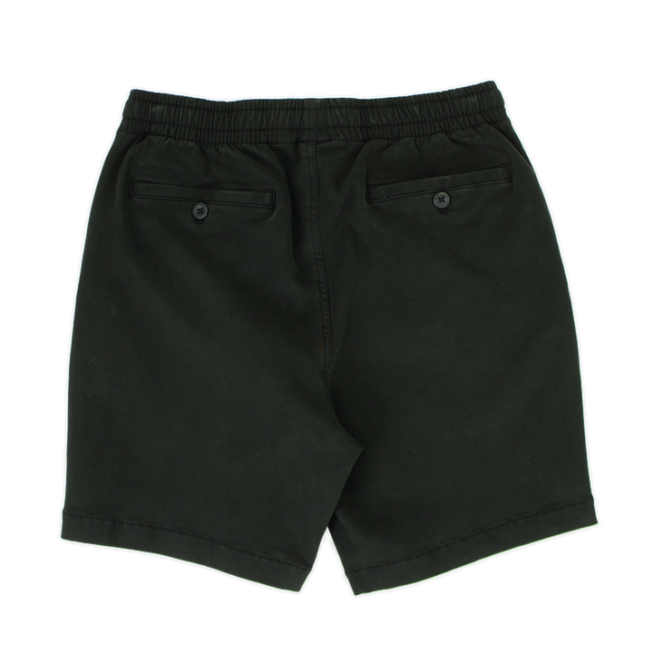 Alto Short 7" inseam in Black back with elastic waistband and two welt pocket with horn buttons