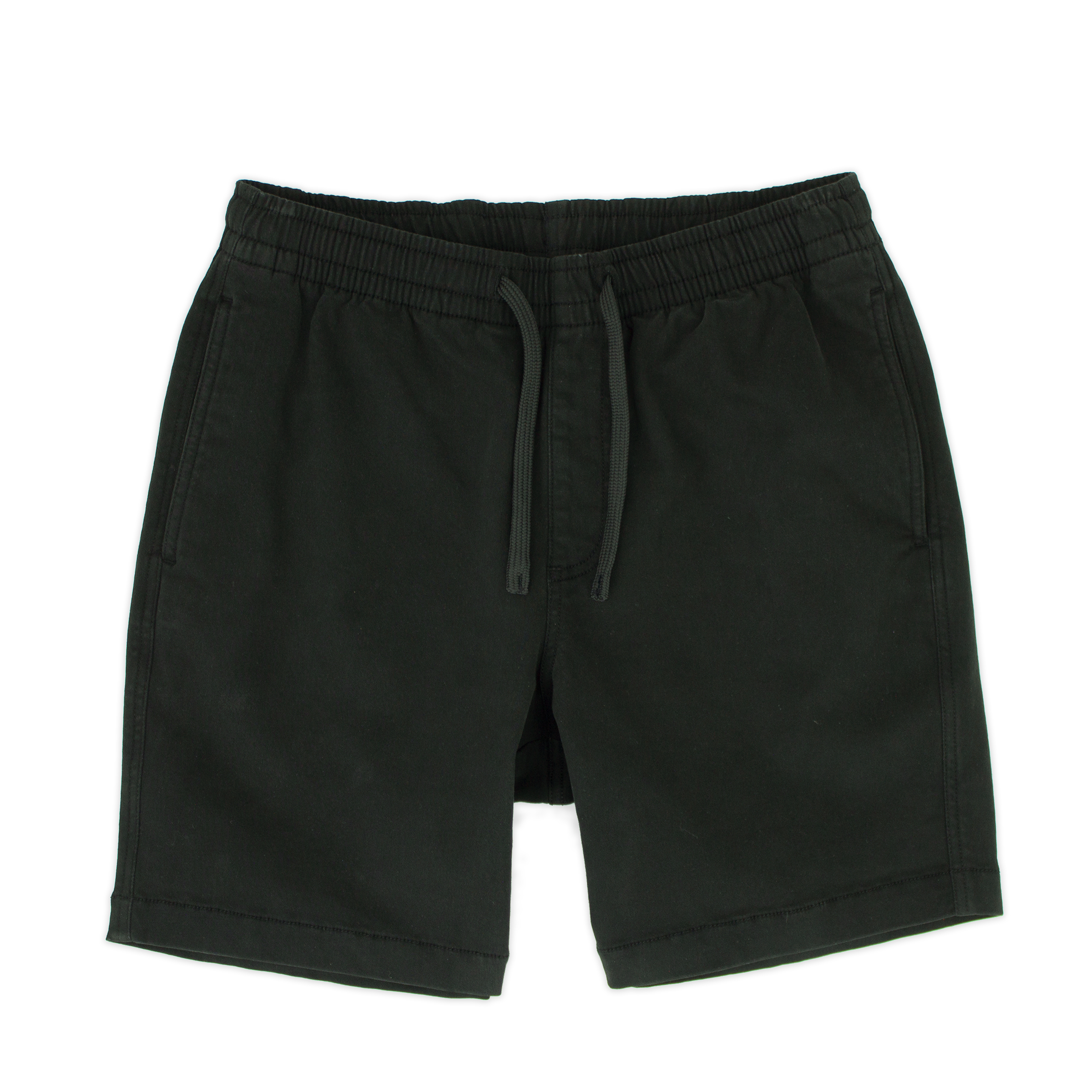 Alto Short 7" inseam in Black front with elastic waistband, fabric drawstring, faux fly, and two front side seam pockets