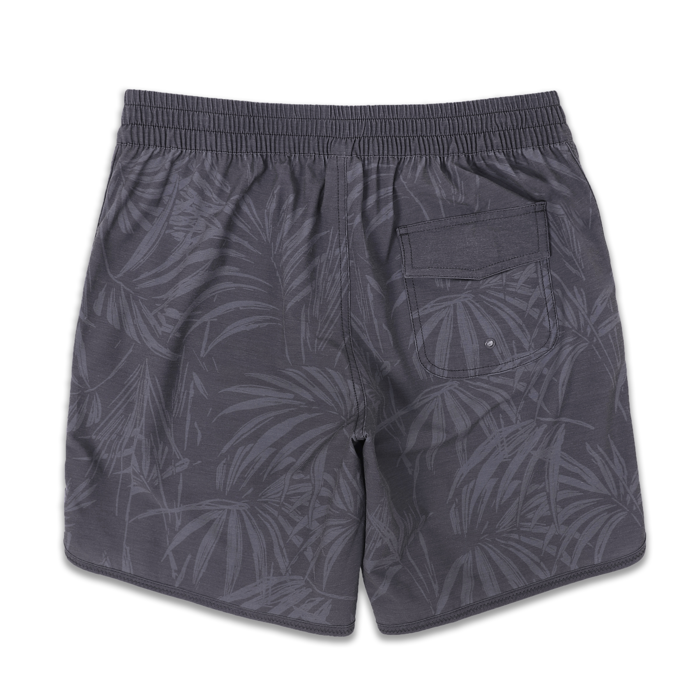 Board Short 8" Palms back with elastic waistband and hook and loop flap pocket with rivet for drainage