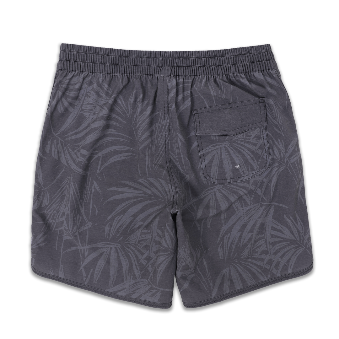 Board Short 8" Palms back with elastic waistband and hook and loop flap pocket with rivet for drainage