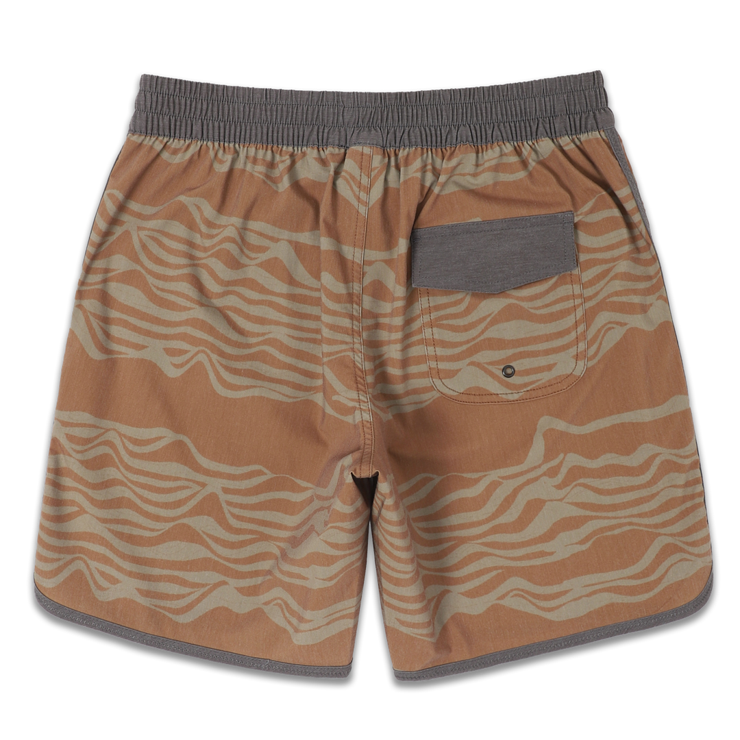 Board Short 8" Sahara back with elastic waistband and hook and loop flap pocket with rivet for drainage