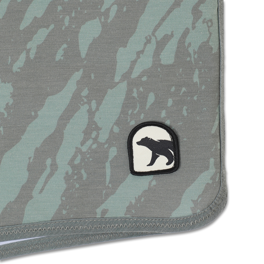 Board Short 8" Trail close up of patch with Bear logo