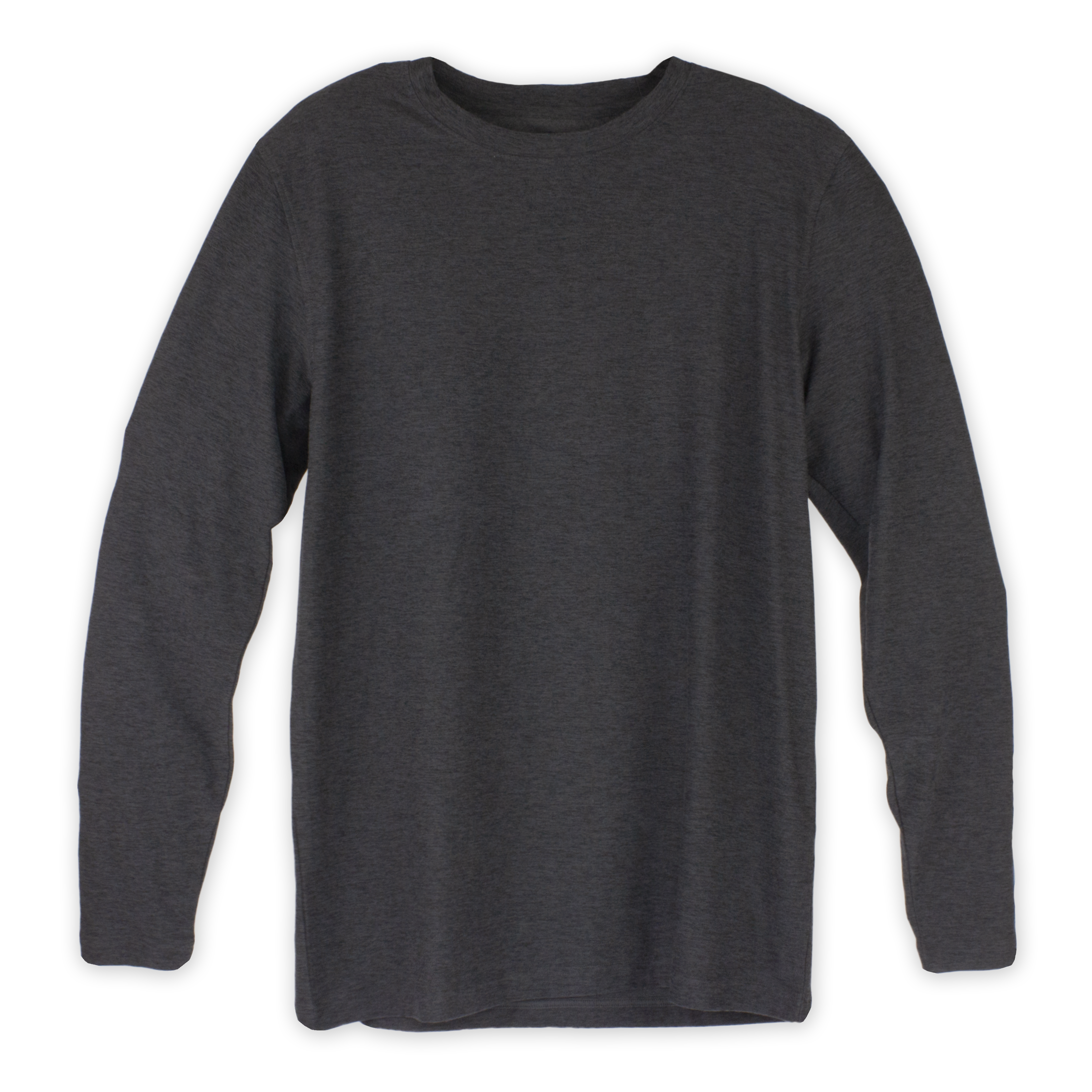 Long Sleeve Tech Tee Coal grey front with crewneck and heathered color