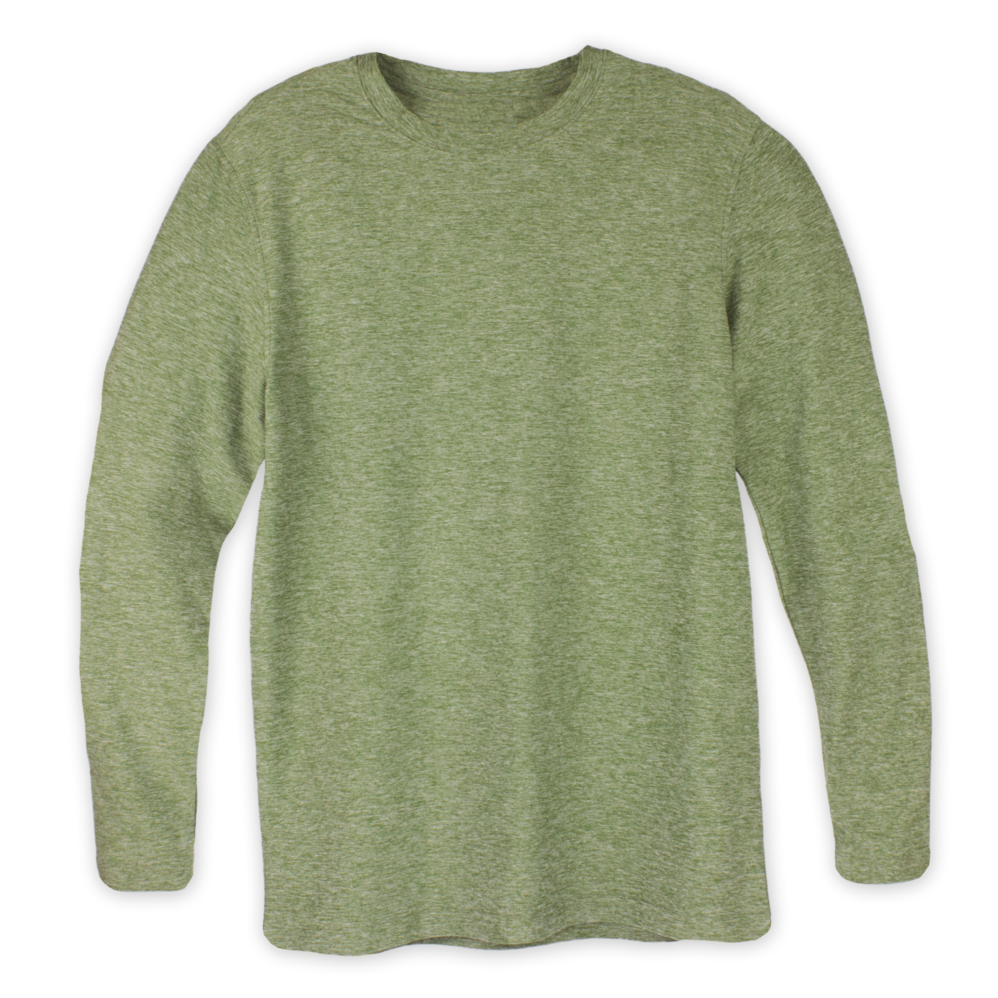 Long Sleeve Tech Tee Forest green front with crewneck and heathered color