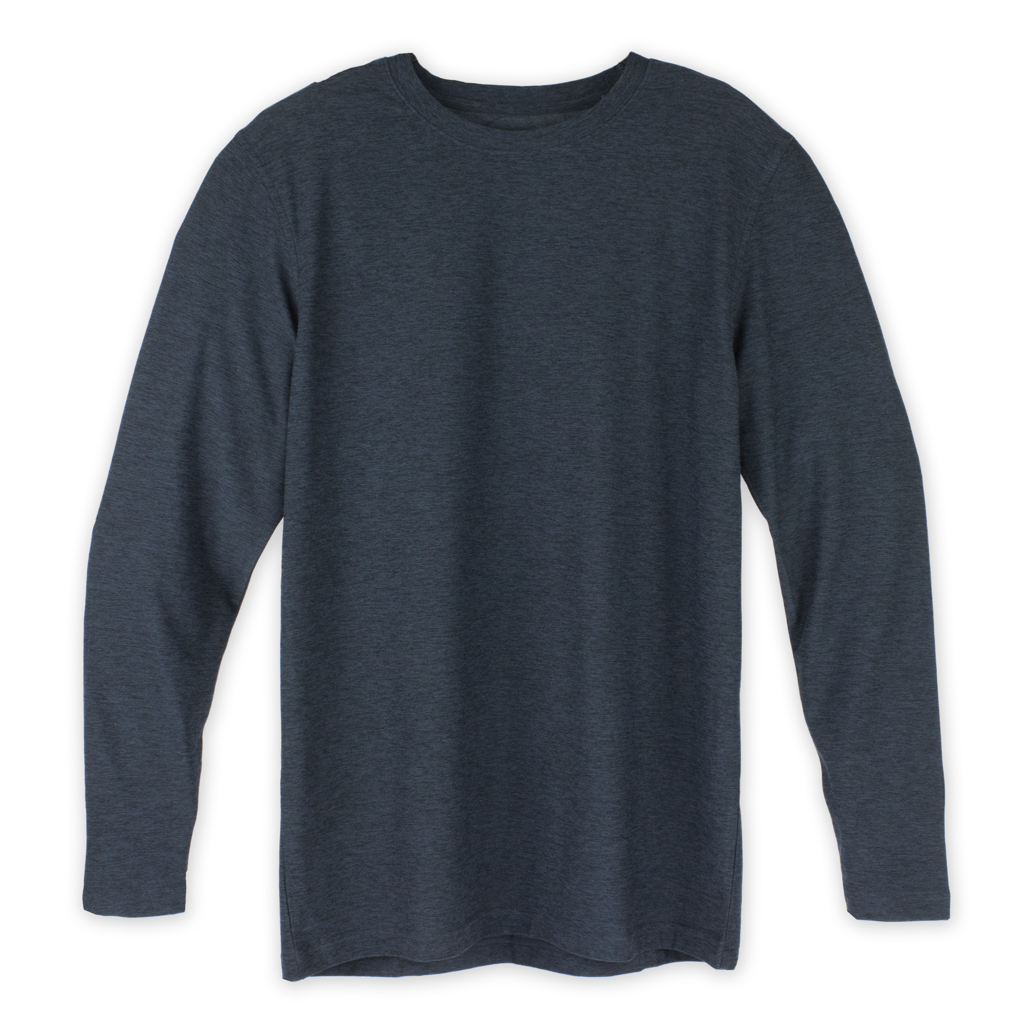 Long Sleeve Tech Tee Navy blue front with crewneck and heathered color