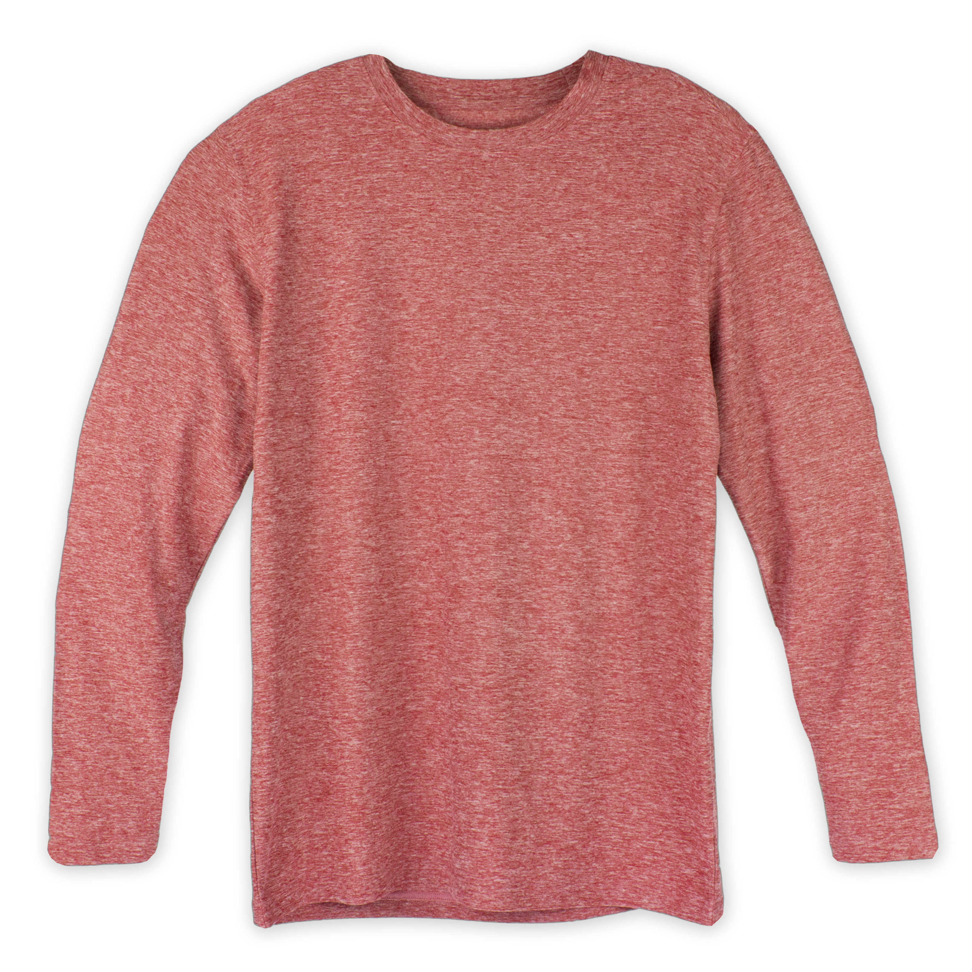 Long Sleeve Tech Tee Rhubarb pink front with crewneck and heathered color