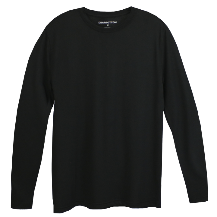 Long Sleeve Tech Tee Solid Black front with crewneck