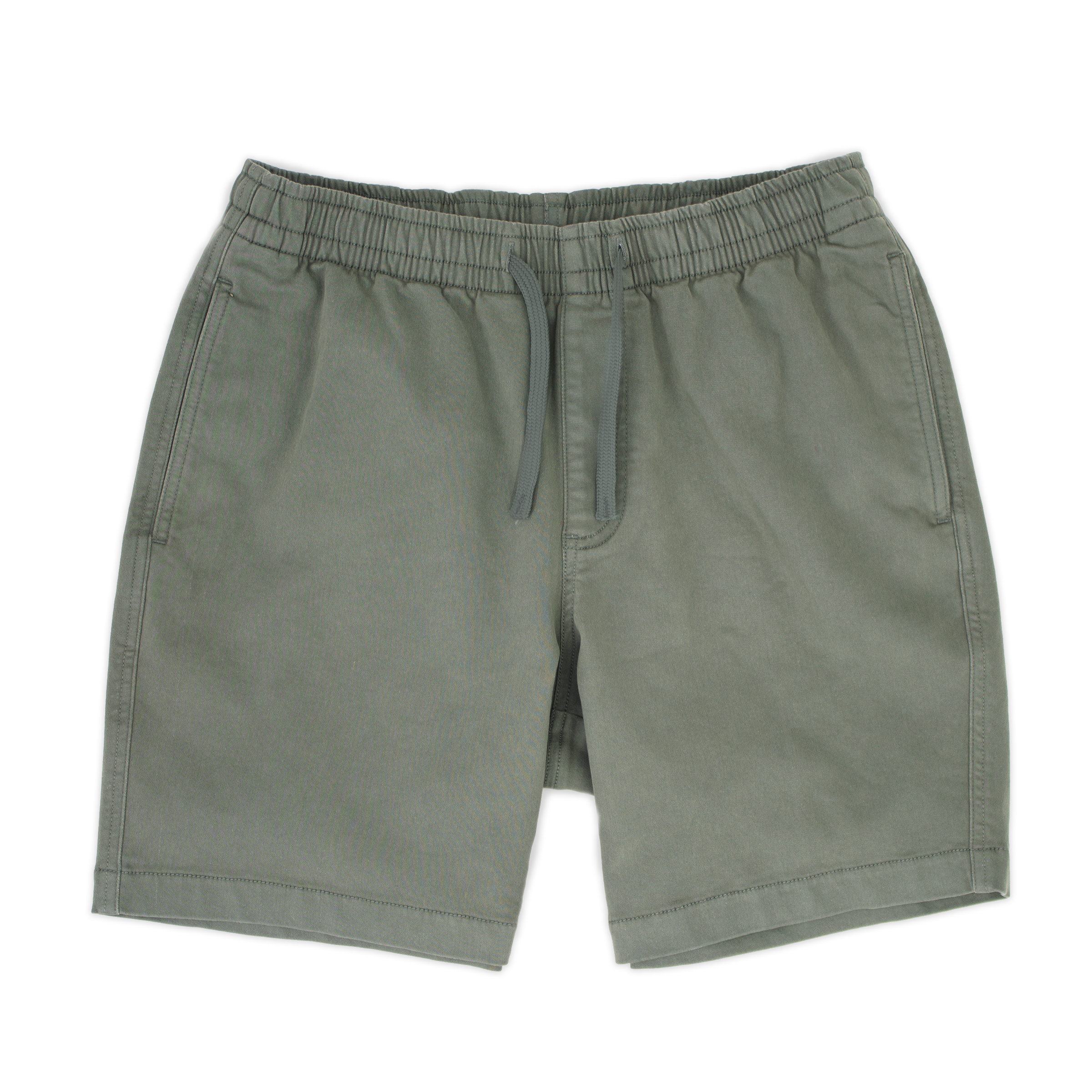 Alto Short 7" inseam in Grey front with elastic waistband, fabric drawstring, faux fly, and two front side seam pockets