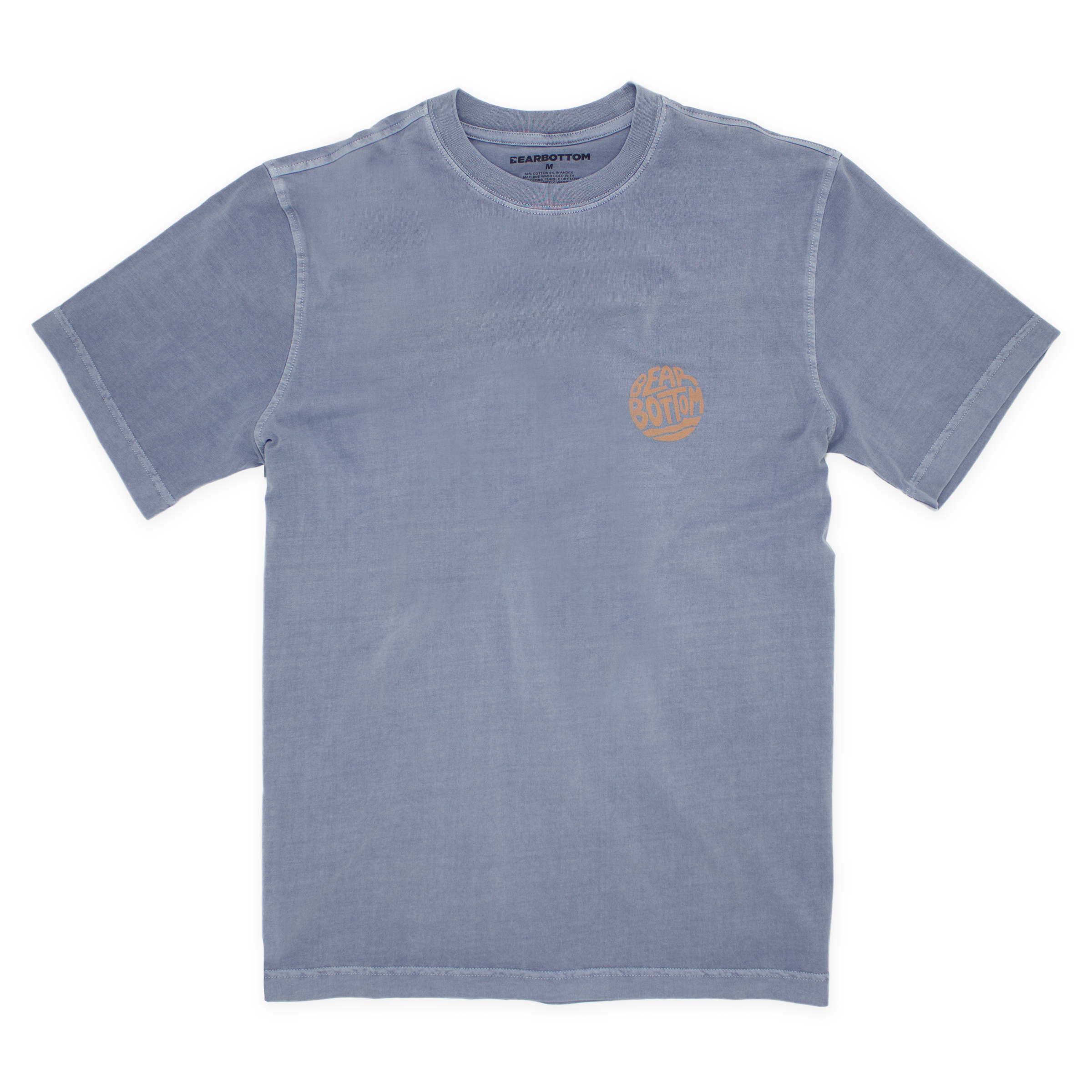 Natural Dye Graphic Tee Hangout ocean blue color with dark yellow Bearbottom in shape of circle