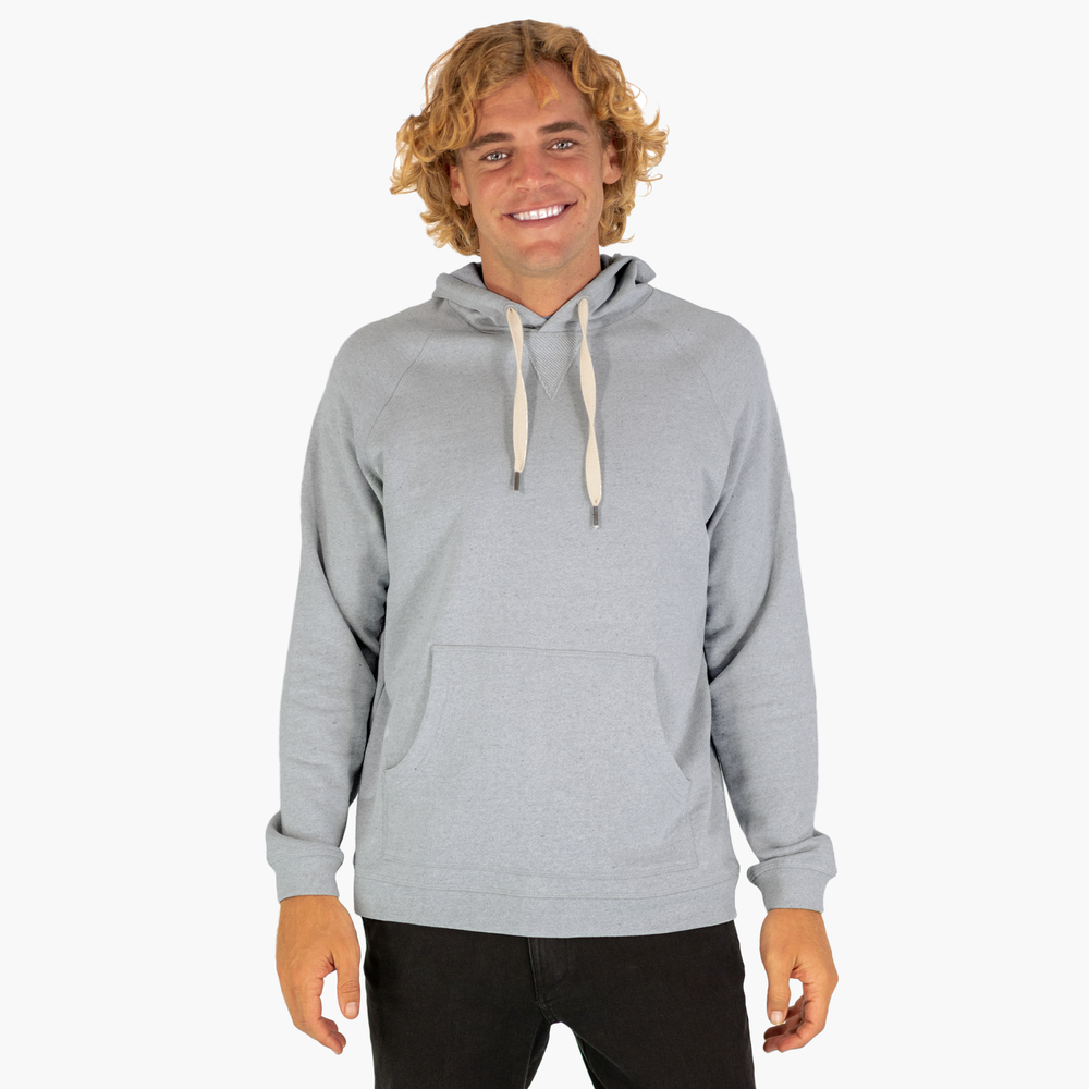 Organic Cotton Hoodie Sky Grey front on model