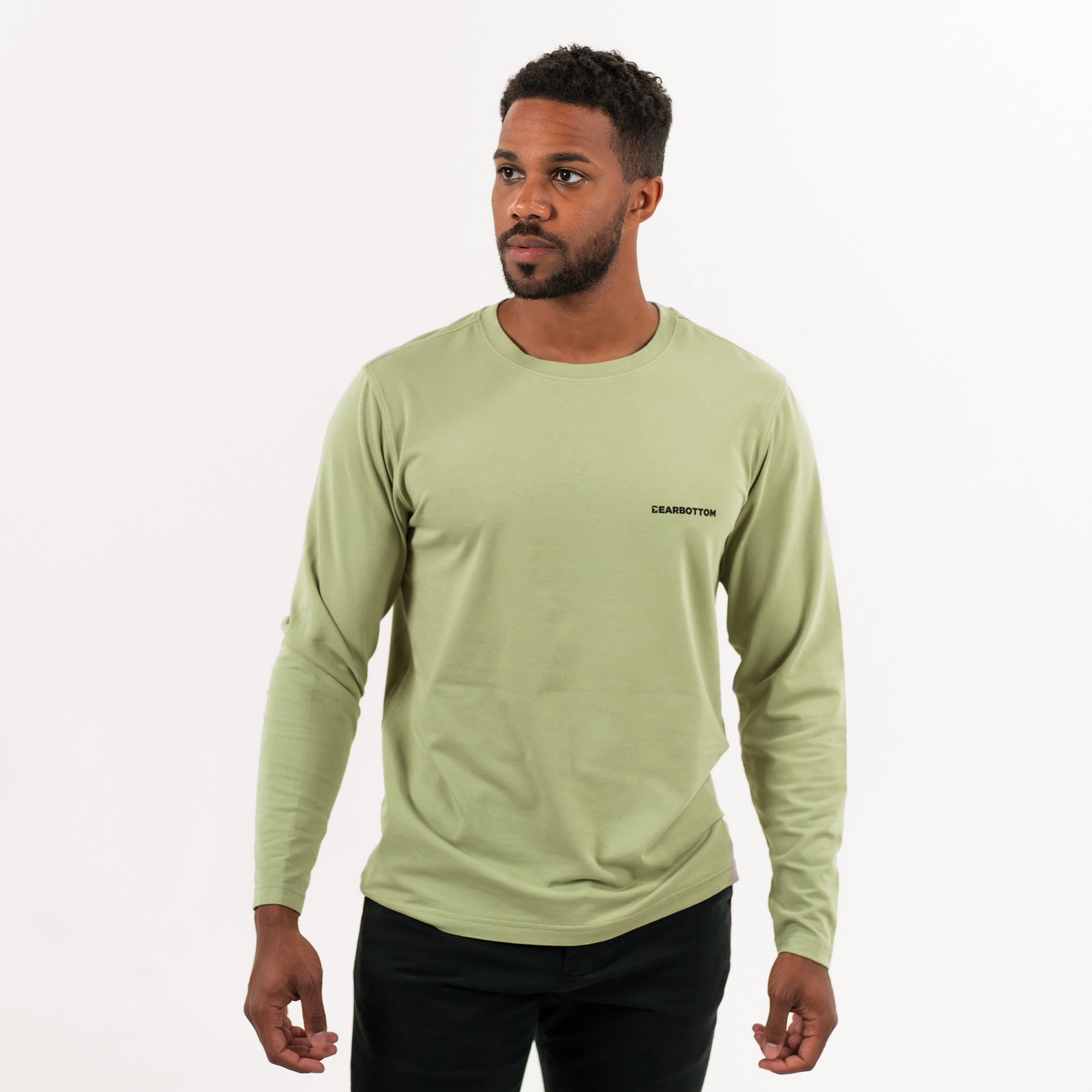 Natural Dye Logo Long Sleeve Tee in Sage green front on model