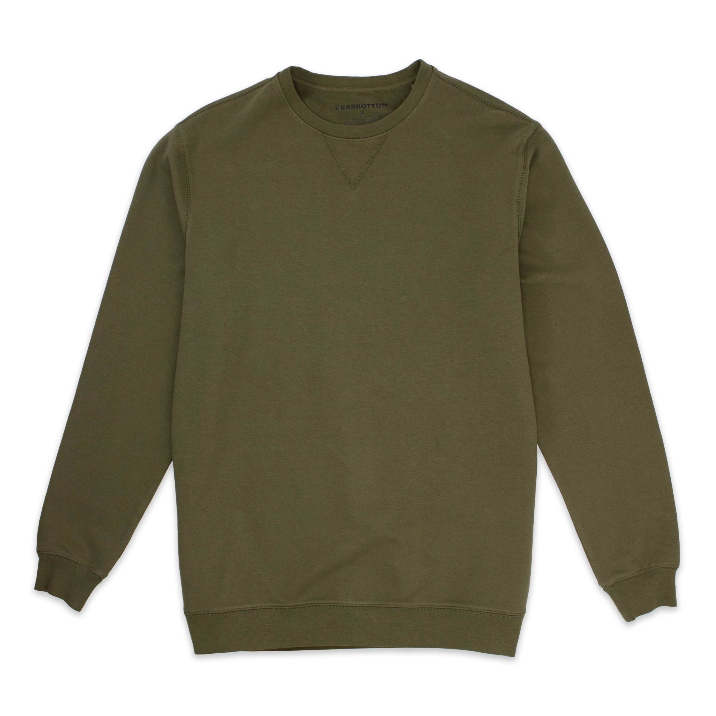 Loft Crewneck sweatshirt in Dark Olive with V-stich, ribbed cuffs and hem