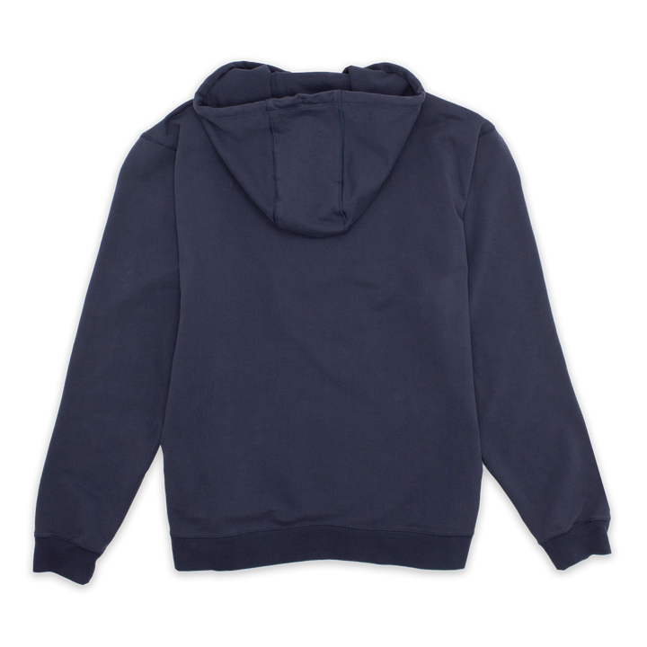 Back of Loft Hoodie Navy with ribbed wrists and bottom hem