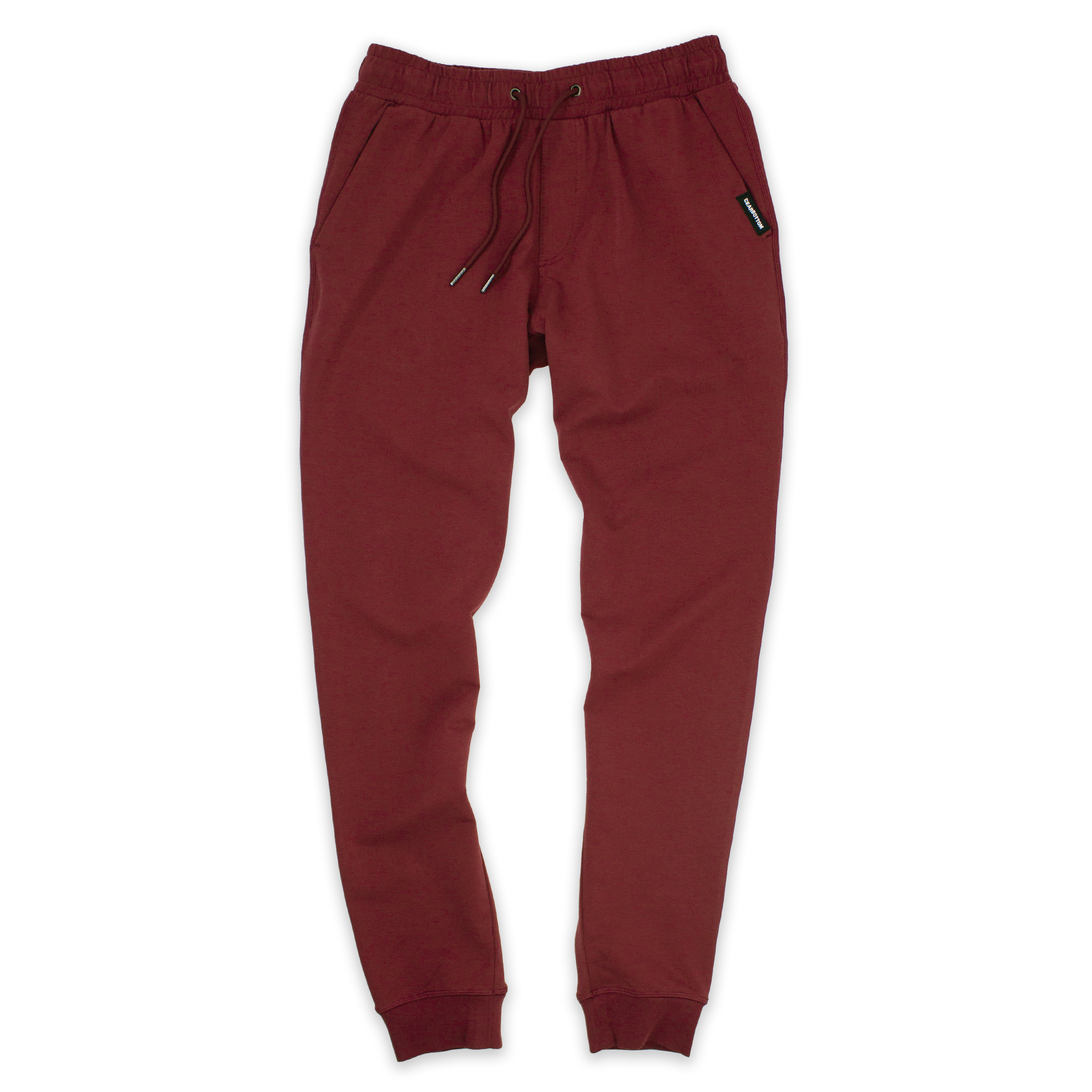Loft Jogger Maroon with elastic waistband, drawstring with metal tips, two inseam pockets, and ribbed ankle cuffs