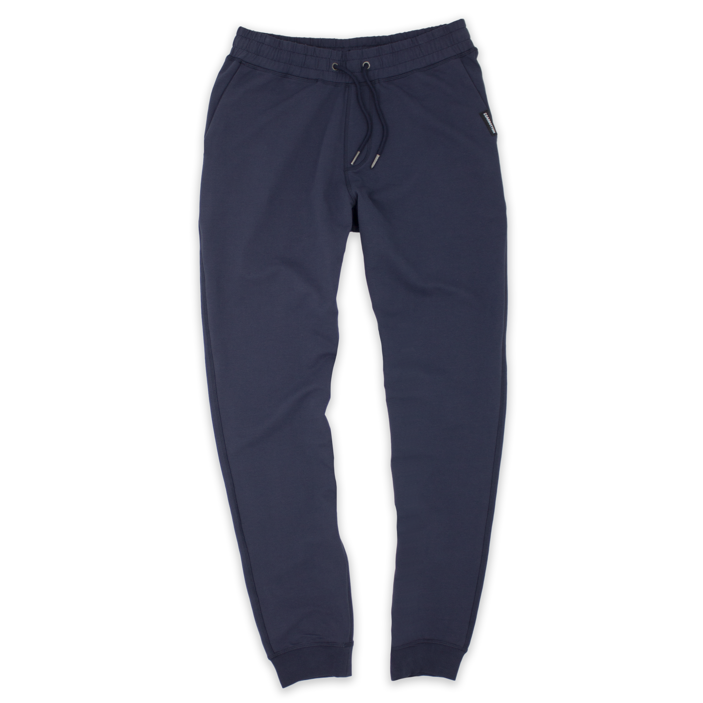 Loft Jogger Navy with elastic waistband, drawstring with metal tips, two inseam pockets, and ribbed ankle cuffs